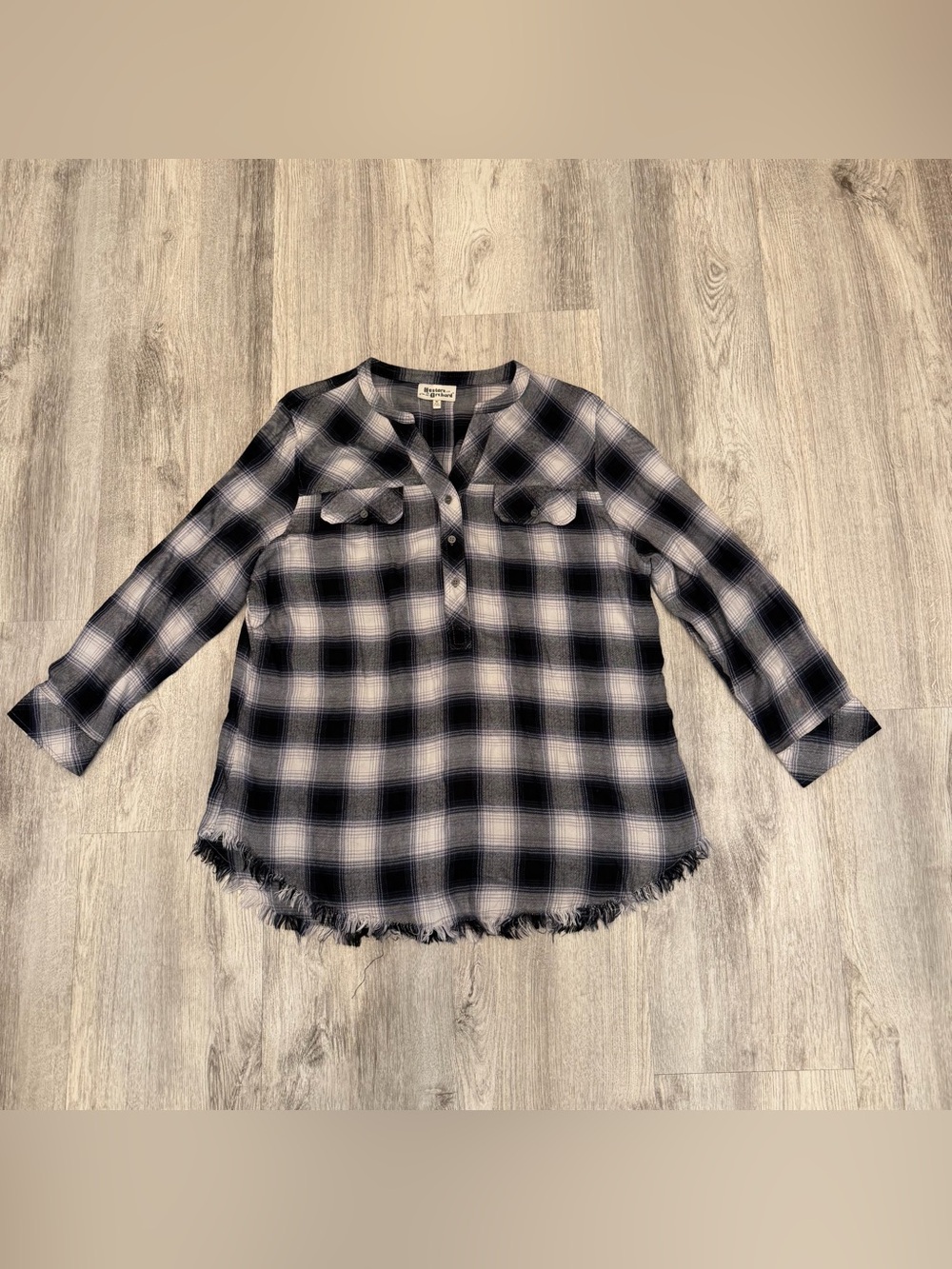 Hester & Orchard Plaid Frayed Hem Rayon Tunic Top Size Medium